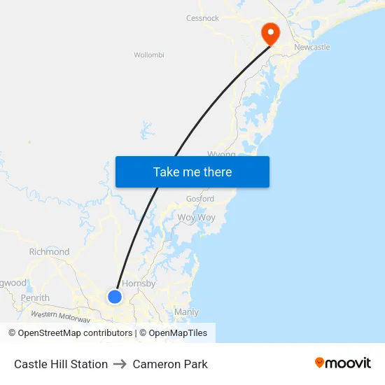 Castle Hill Station to Cameron Park map