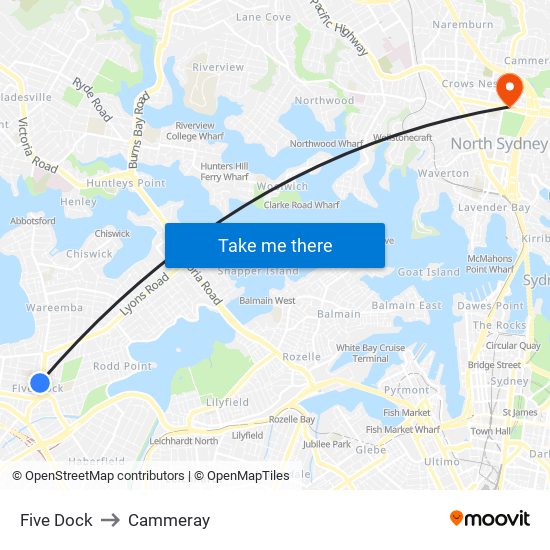 Five Dock to Cammeray map