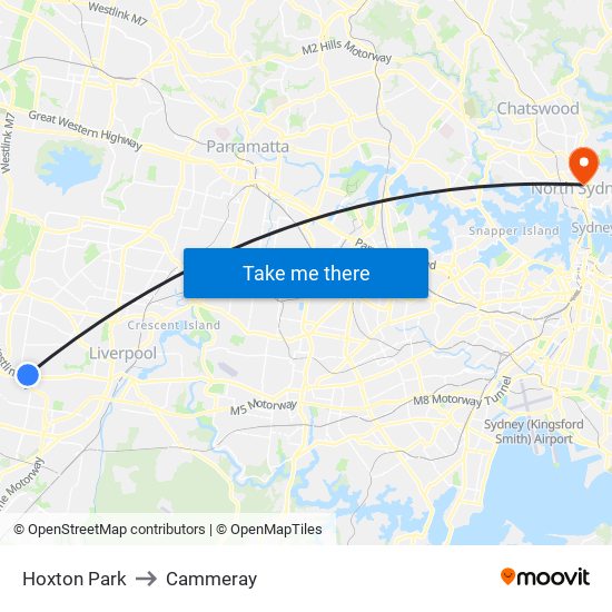 Hoxton Park to Cammeray map