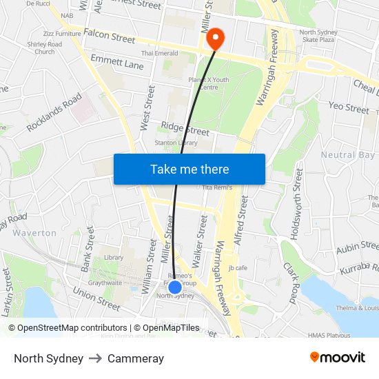 North Sydney to Cammeray map