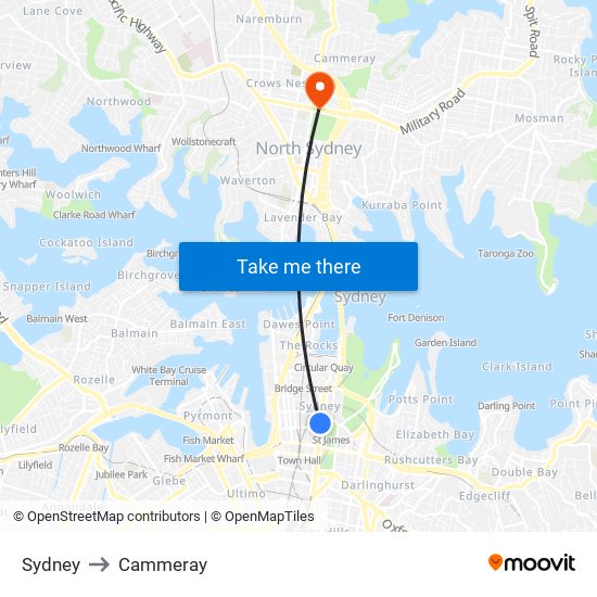 Sydney to Cammeray map