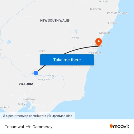 Tocumwal to Cammeray map