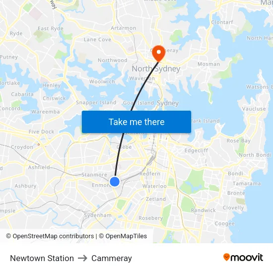 Newtown Station to Cammeray map