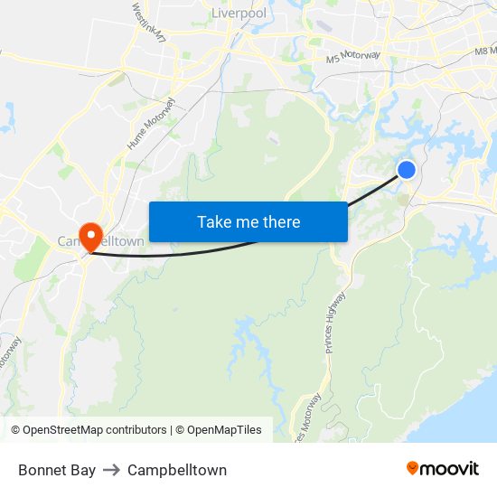 Bonnet Bay to Campbelltown map