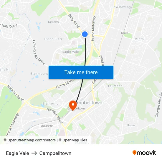 Eagle Vale to Campbelltown map