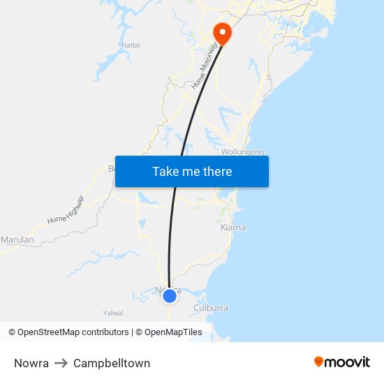 Nowra to Campbelltown map