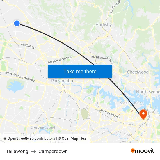 Tallawong to Camperdown map