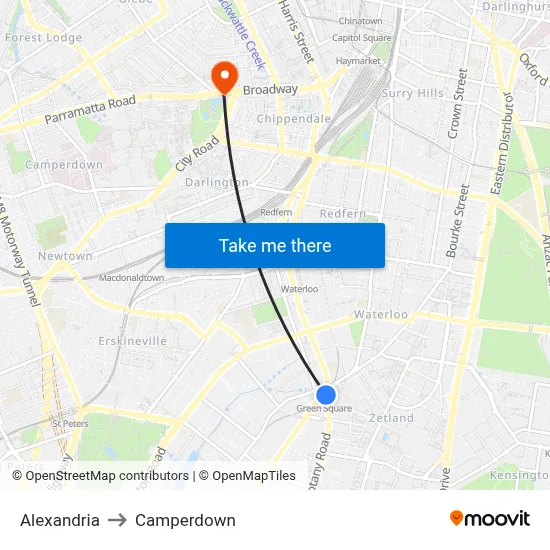 Alexandria to Camperdown map