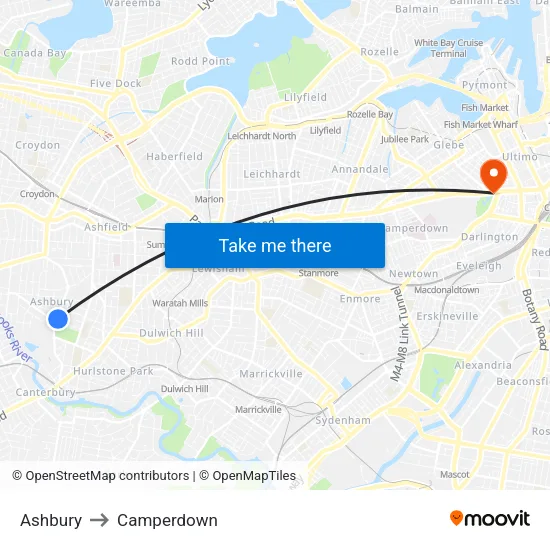 Ashbury to Camperdown map