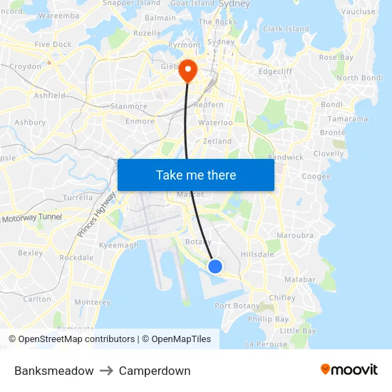 Banksmeadow to Camperdown map