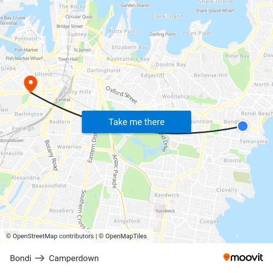 Bondi to Camperdown map
