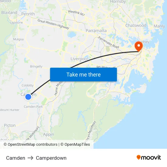 Camden to Camperdown map