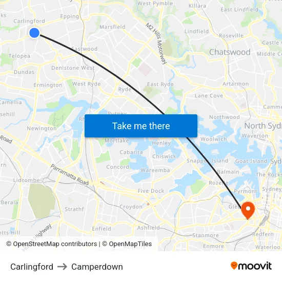Carlingford to Camperdown map