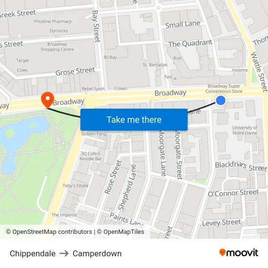 Chippendale to Camperdown map