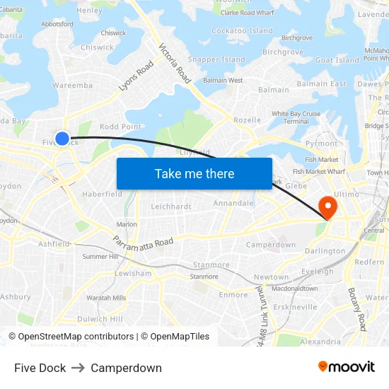 Five Dock to Camperdown map