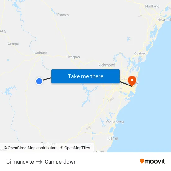 Gilmandyke to Camperdown map