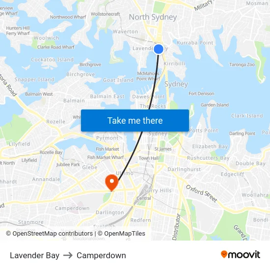 Lavender Bay to Camperdown map