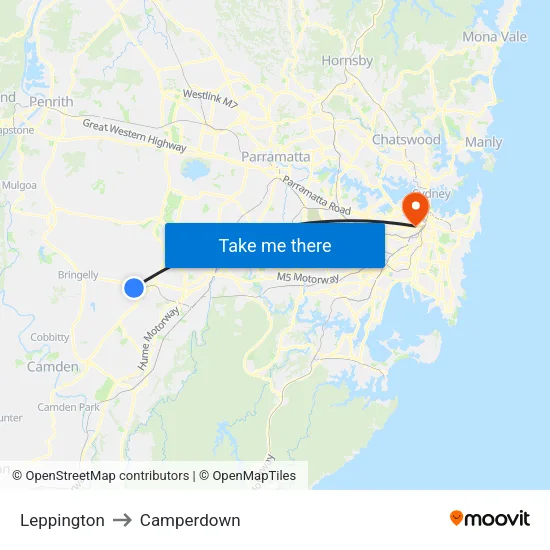 Leppington to Camperdown map