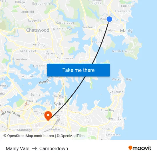 Manly Vale to Camperdown map