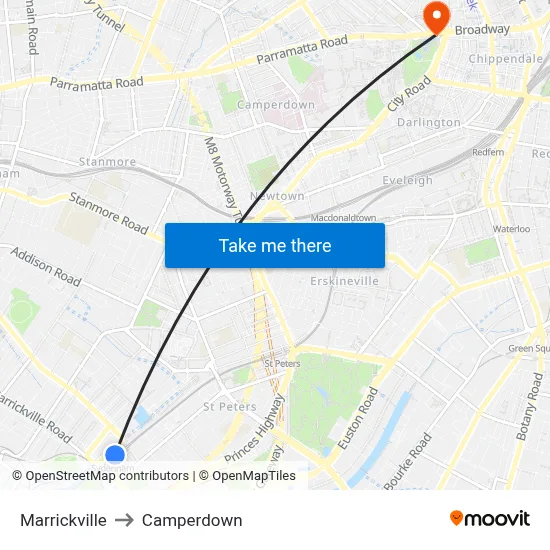 Marrickville to Camperdown map