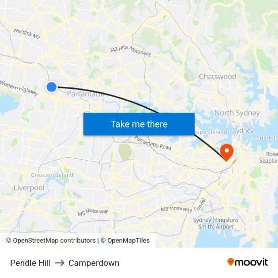 Pendle Hill to Camperdown map
