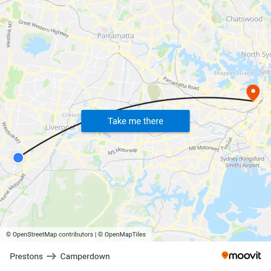 Prestons to Camperdown map