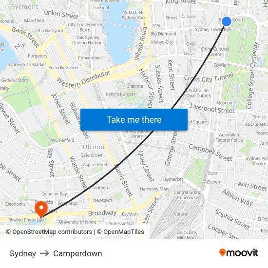 Sydney to Camperdown map