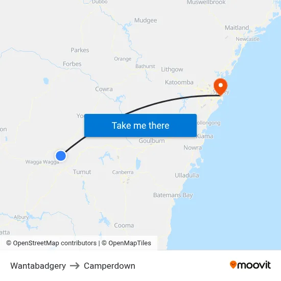 Wantabadgery to Camperdown map