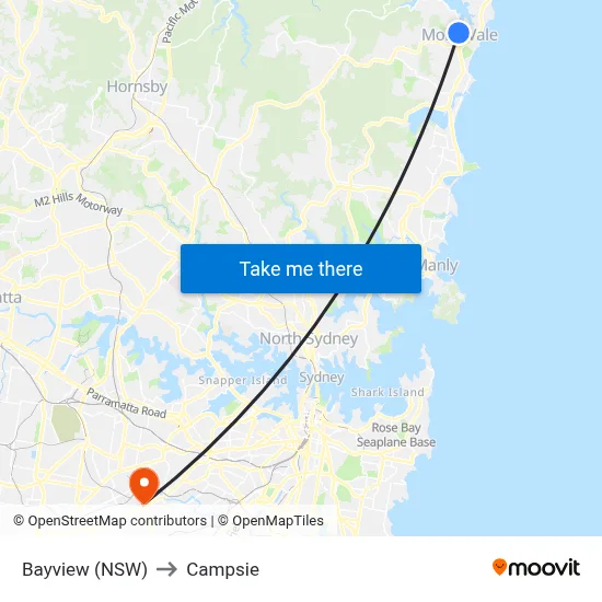 Bayview (NSW) to Campsie map