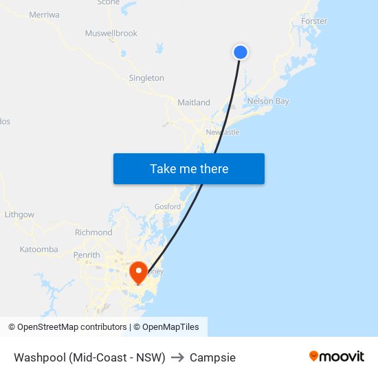 Washpool (Mid-Coast - NSW) to Campsie map