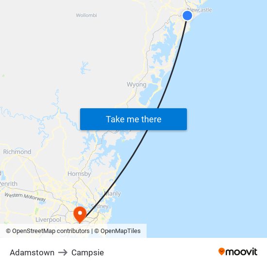 Adamstown to Campsie map