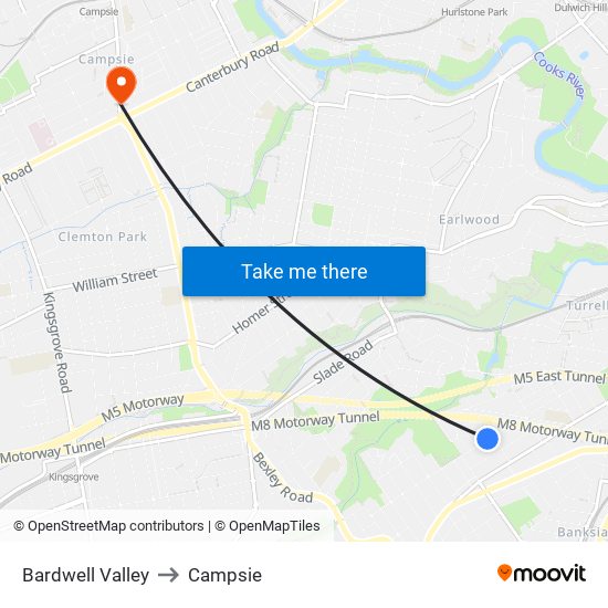 Bardwell Valley to Campsie map