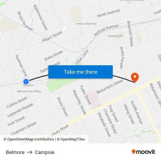 Belmore to Campsie map