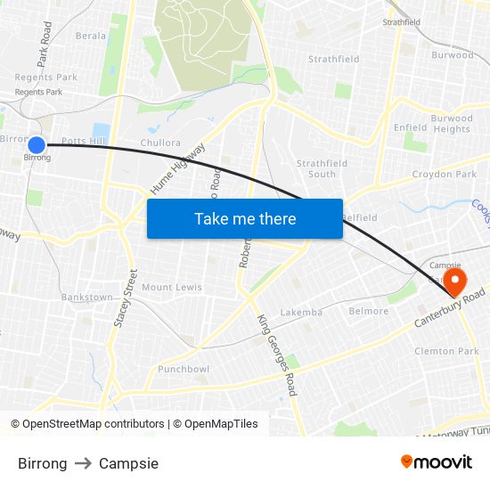 Birrong to Campsie map