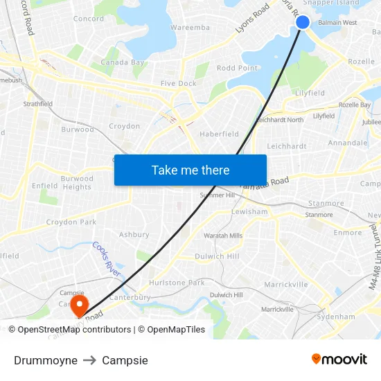 Drummoyne to Campsie map