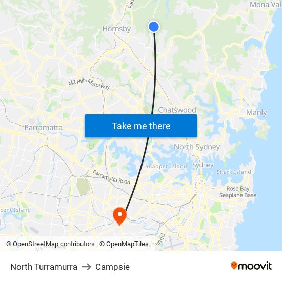 North Turramurra to Campsie map