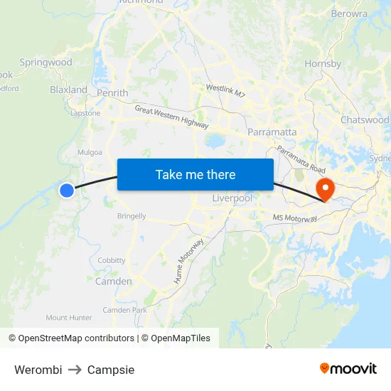 Werombi to Campsie map