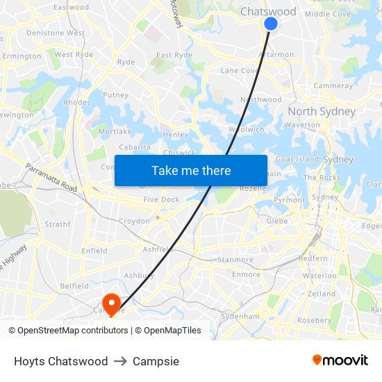 Hoyts Chatswood to Campsie map