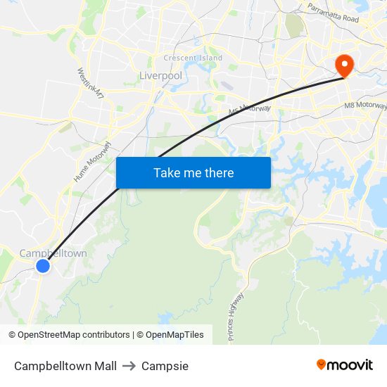 Campbelltown Mall to Campsie map