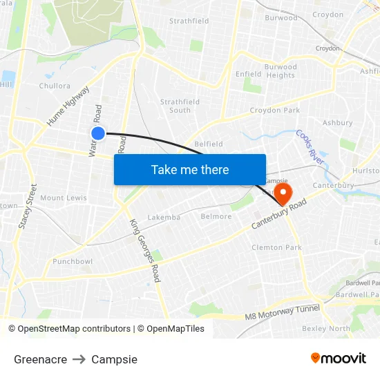 Greenacre to Campsie map