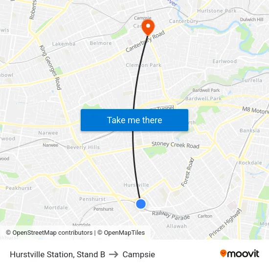Hurstville Station, Stand B to Campsie map