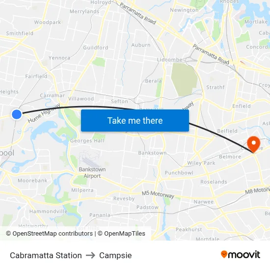 Cabramatta Station to Campsie map