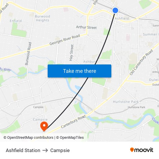 Ashfield Station to Campsie map