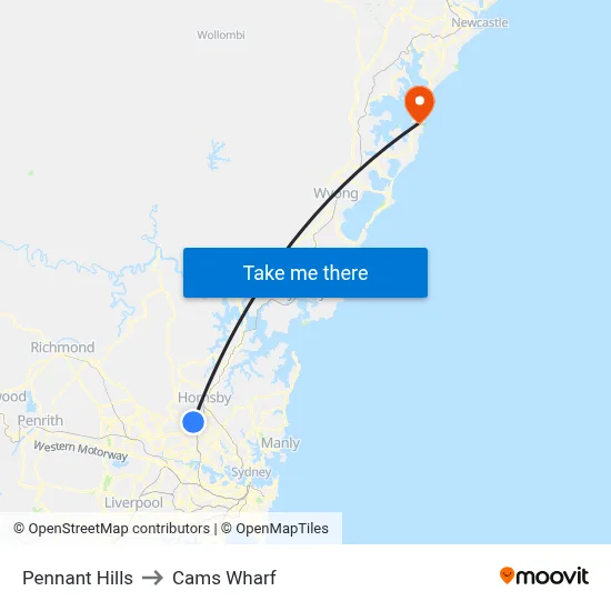 Pennant Hills to Cams Wharf map