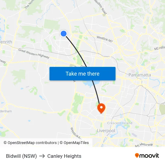 Bidwill (NSW) to Canley Heights map