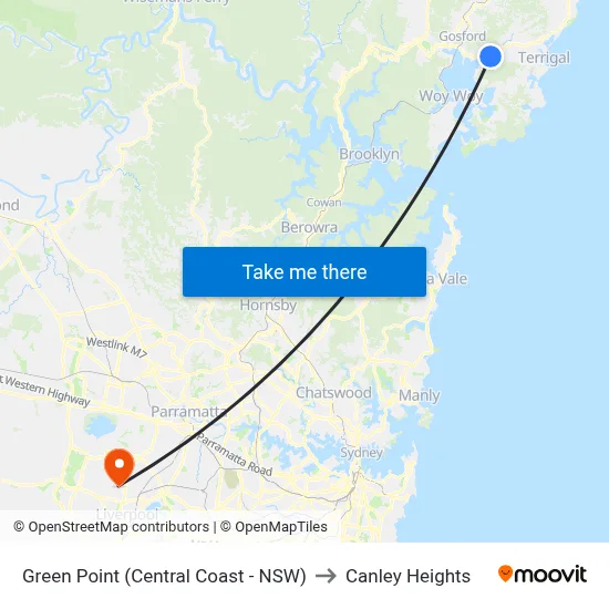 Green Point (Central Coast - NSW) to Canley Heights map
