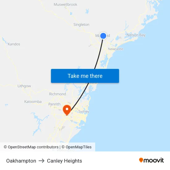 Oakhampton to Canley Heights map