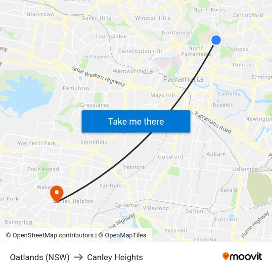 Oatlands (NSW) to Canley Heights map