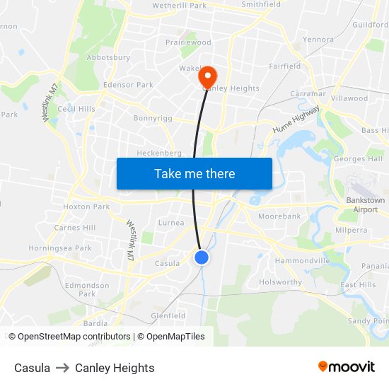 Casula to Canley Heights map