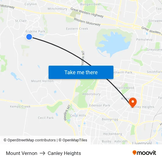 Mount Vernon to Canley Heights map